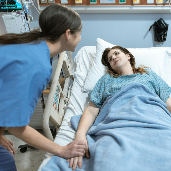 drug testing patient recovering in bed